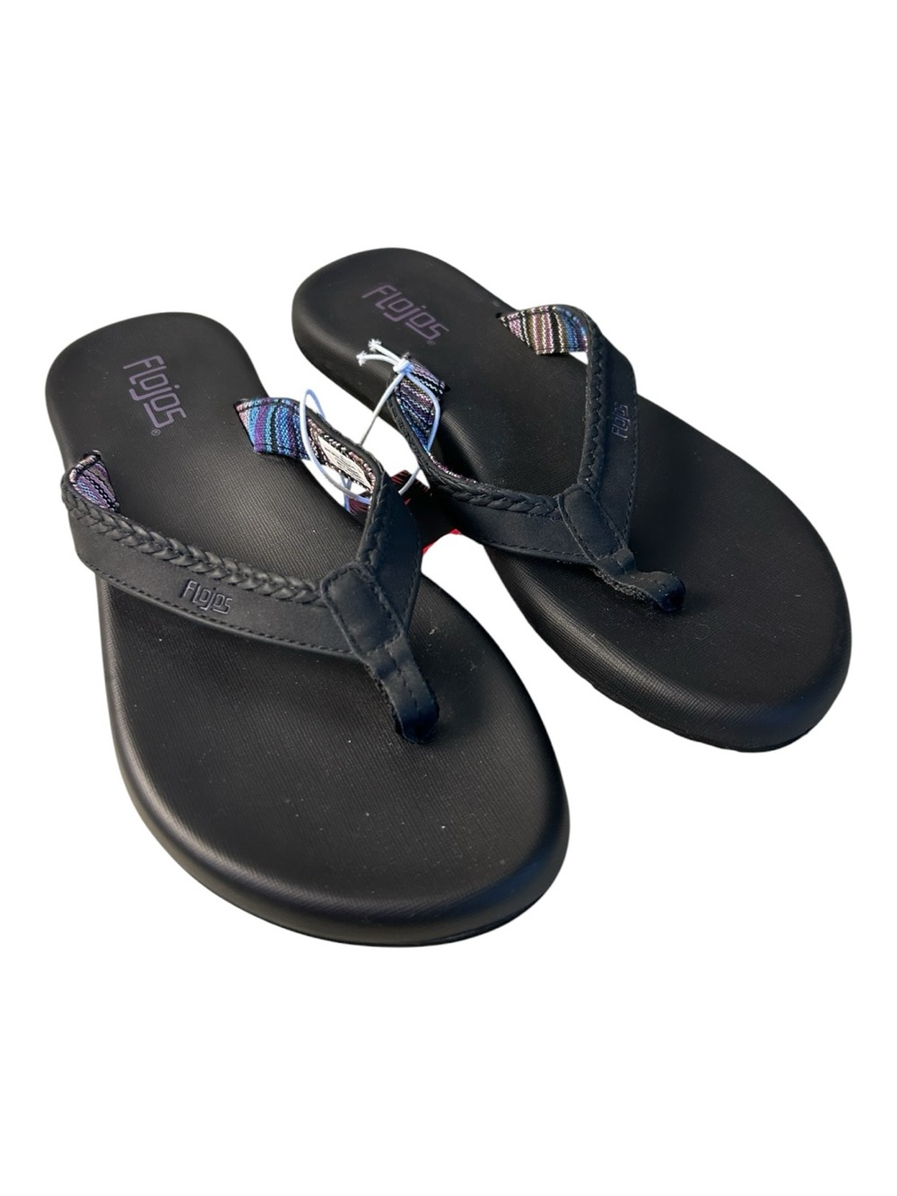Flojos Black Women's Braided Thong Sandals with Multicolor Straps